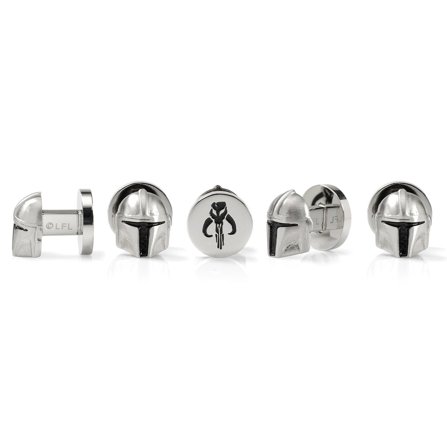3D Mandalorian Helmet Shirt Studs in Stainless Steel - Image 3