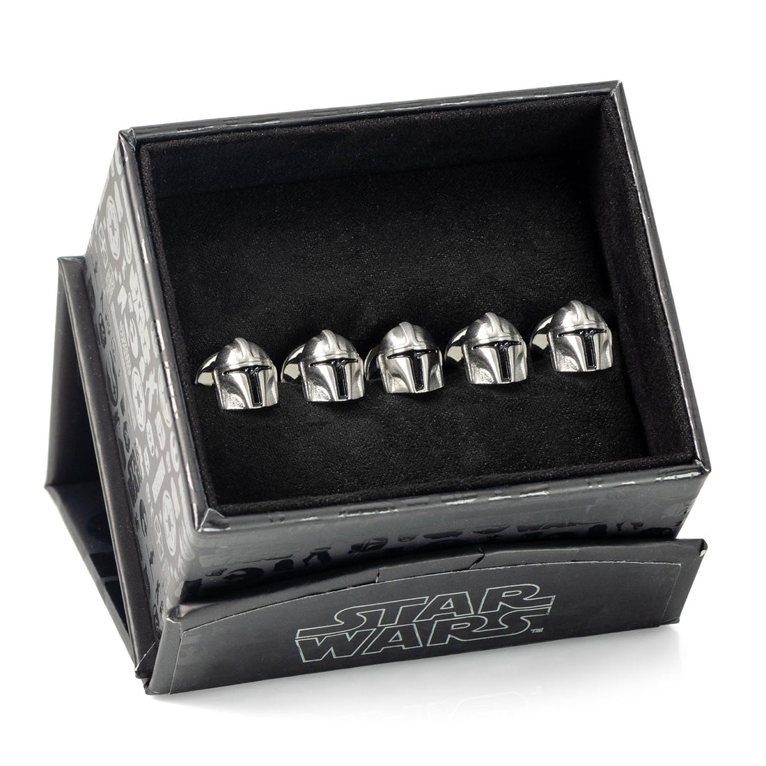 3D Mandalorian Helmet Shirt Studs in Stainless Steel - Image 5