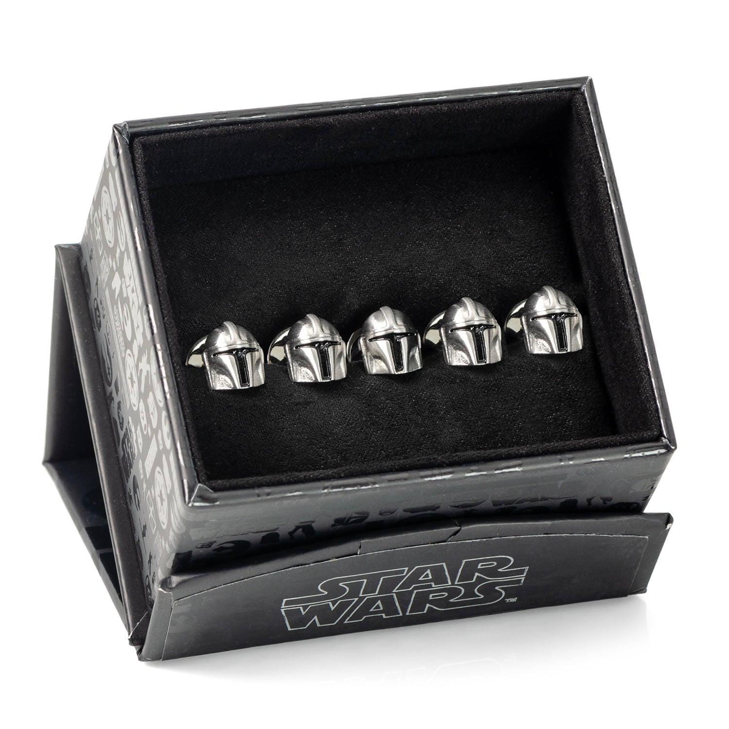 3D Mandalorian Helmet Shirt Studs in Stainless Steel - Image 5