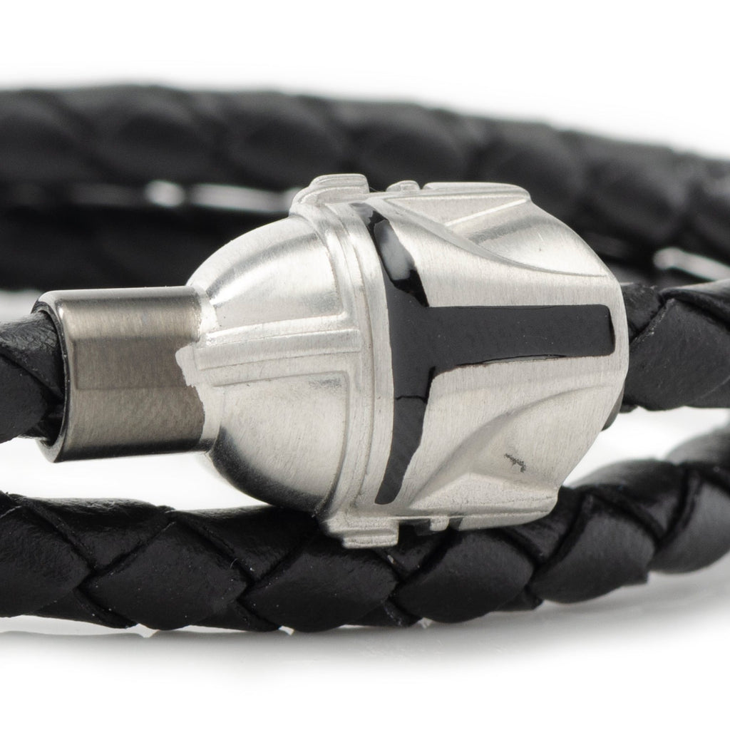 Star Wars Mandalorian Braided Black Leather Double Wrap Bracelet - Image 3