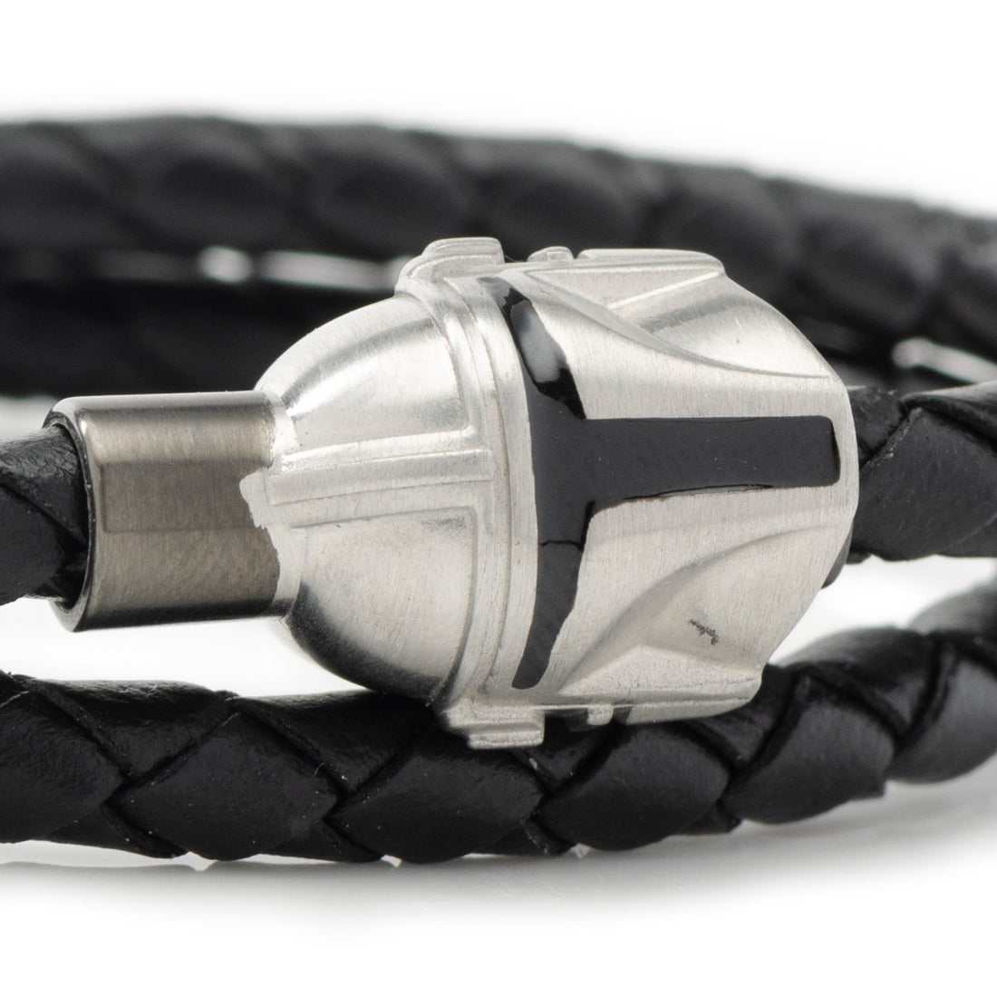 Star Wars Mandalorian Braided Black Leather Double Wrap Bracelet - Image 3