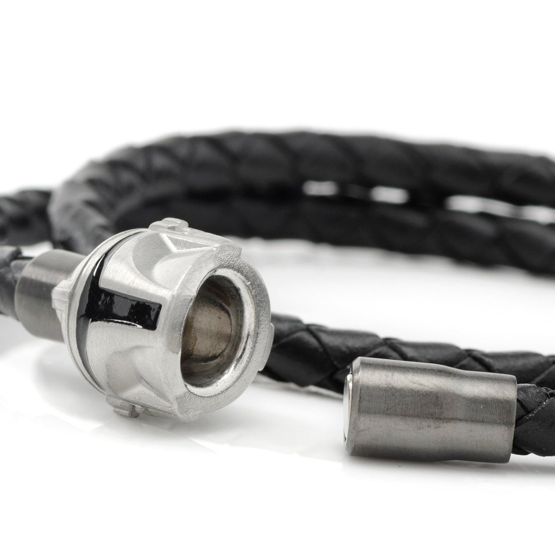 Star Wars Mandalorian Braided Black Leather Double Wrap Bracelet - Image 4