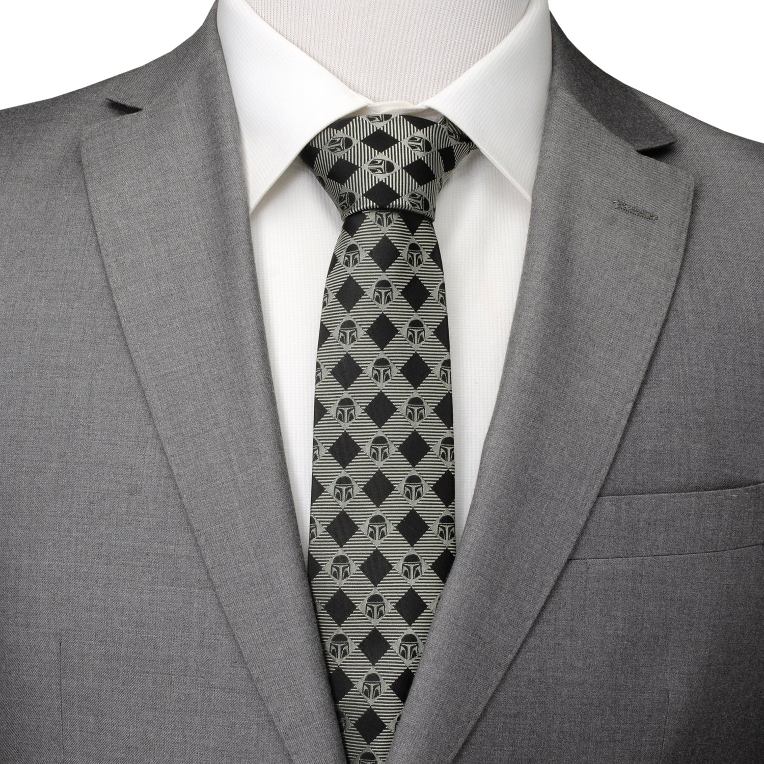 Star Wars The Mandalorian Helmet Black and Gray Plaid Necktie - Image 2