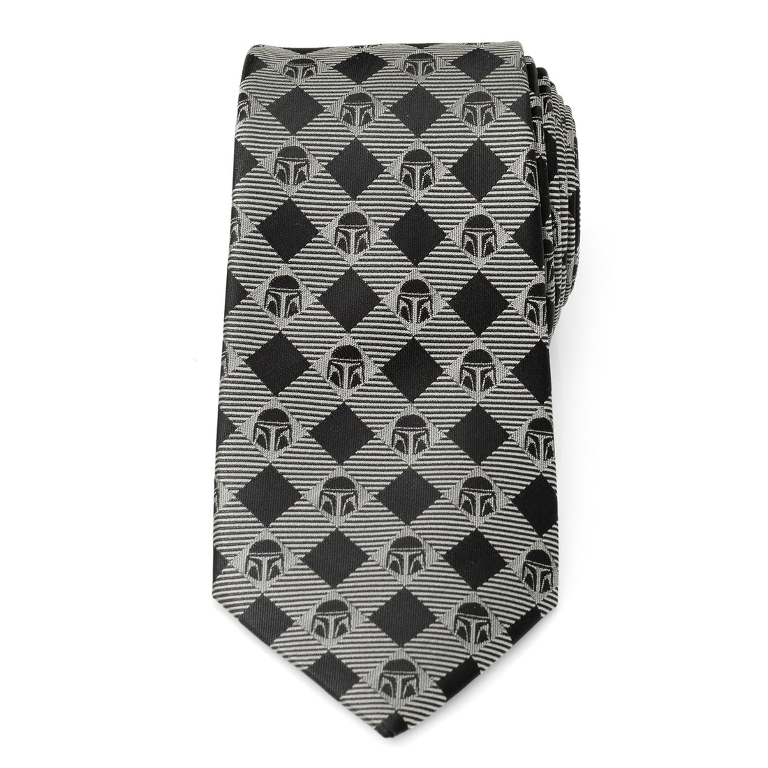 Star Wars The Mandalorian Helmet Black and Gray Plaid Necktie - Image 3