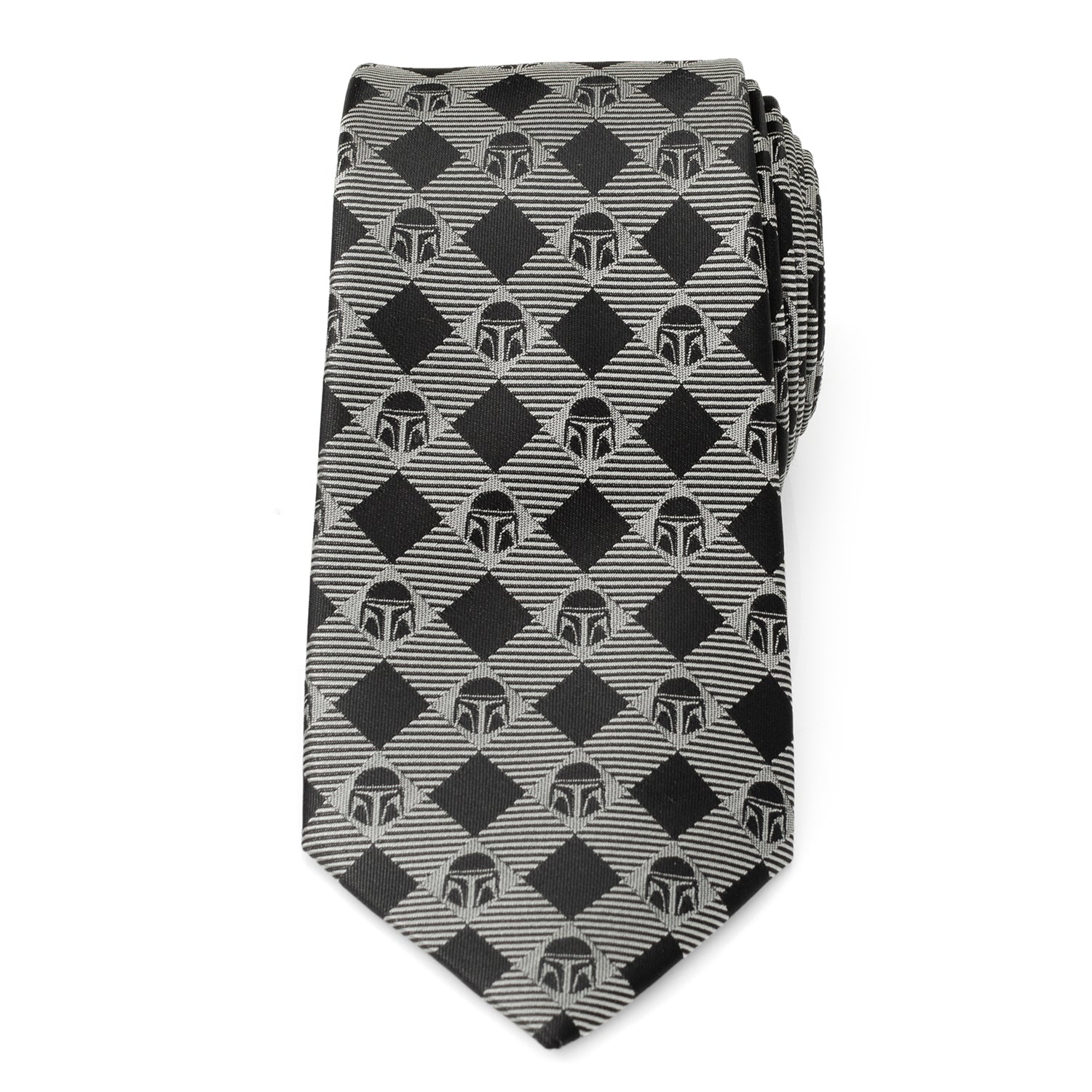 Star Wars The Mandalorian Helmet Black and Gray Plaid Necktie - Image 3