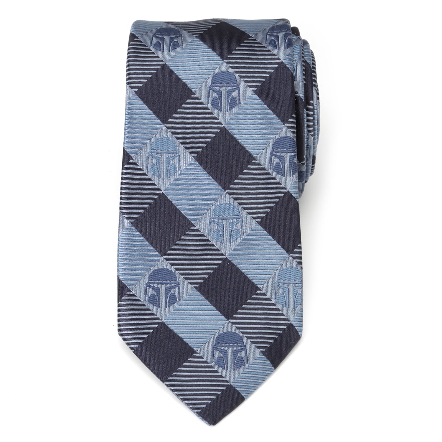 Star Wars Mandalorian Helmet Plaid Necktie in Blue and Black - Image 3
