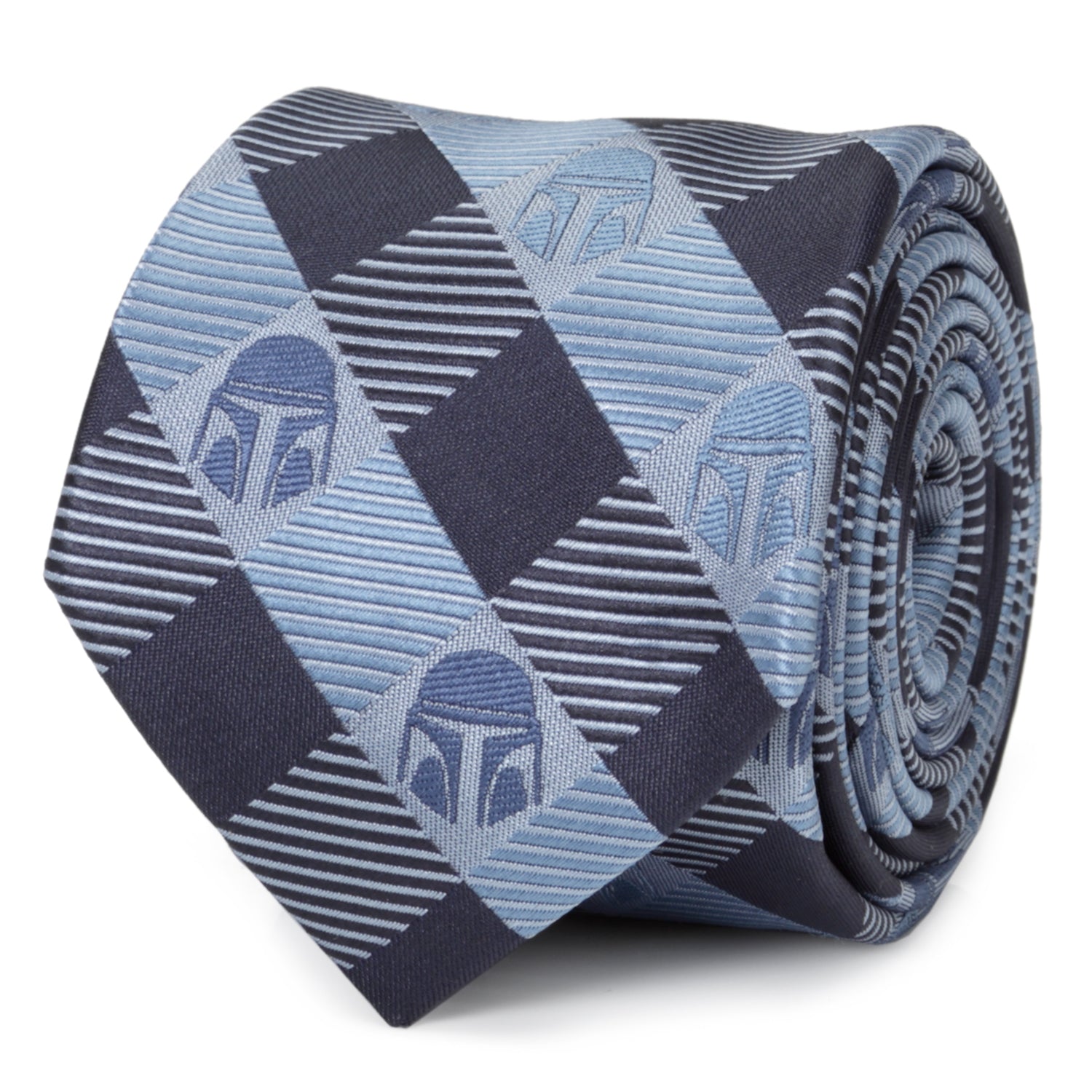 Star Wars Mandalorian Helmet Plaid Necktie in Blue and Black - Image 4