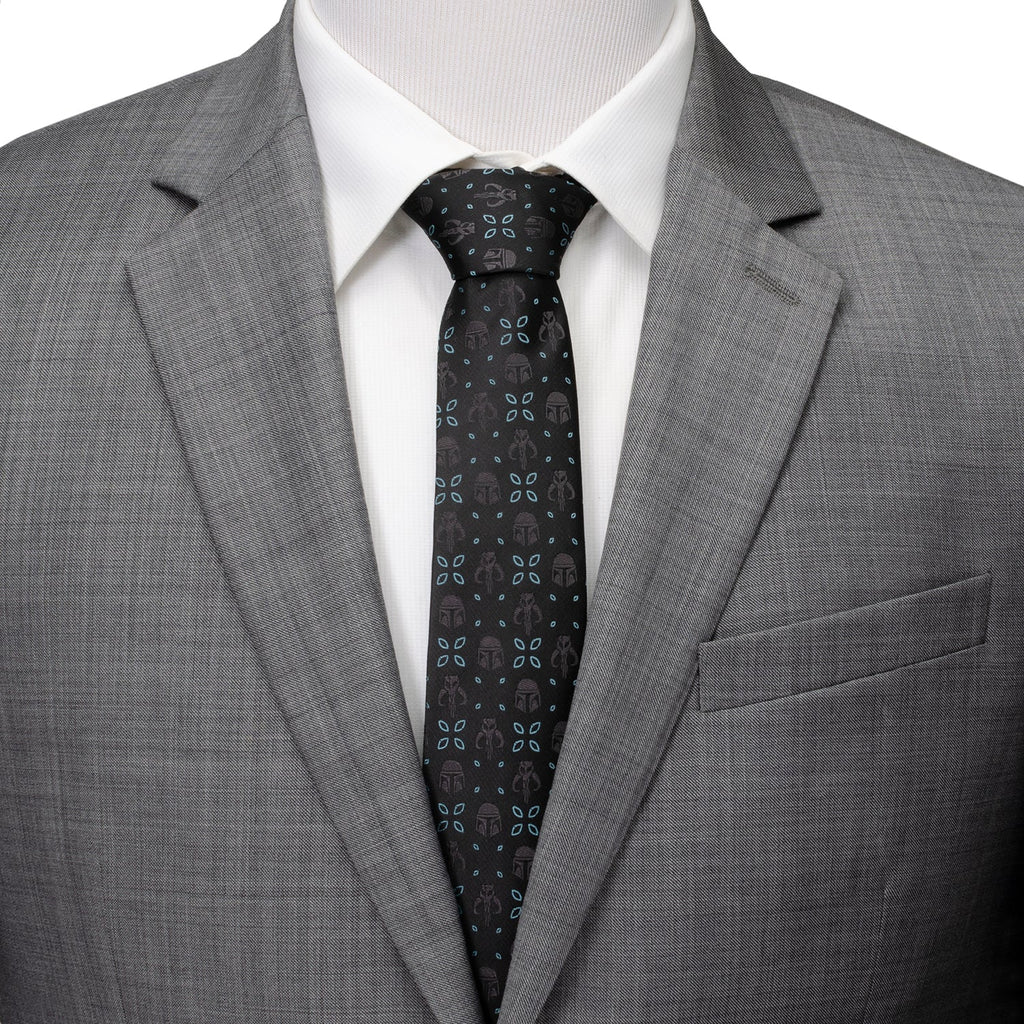Star Wars Mandalorian Motif Black Tie with Blue Accents - Image 2