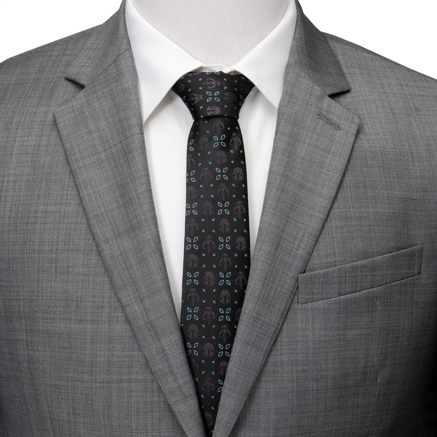 Star Wars Mandalorian Motif Black Tie with Blue Accents - Image 2