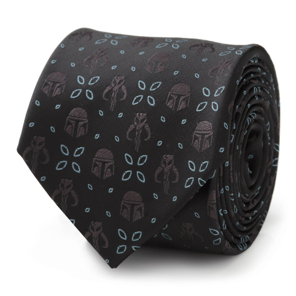 Star Wars Mandalorian Motif Black Tie with Blue Accents - Image 3