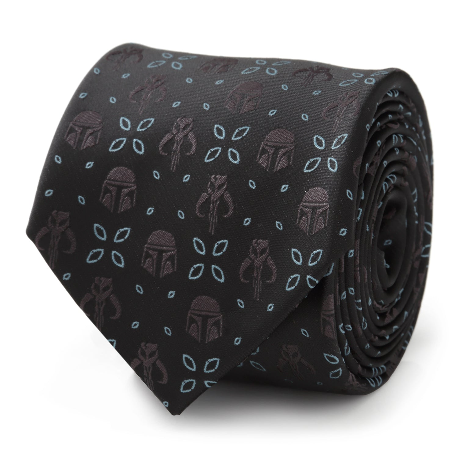 Star Wars Mandalorian Motif Black Tie with Blue Accents - Image 3