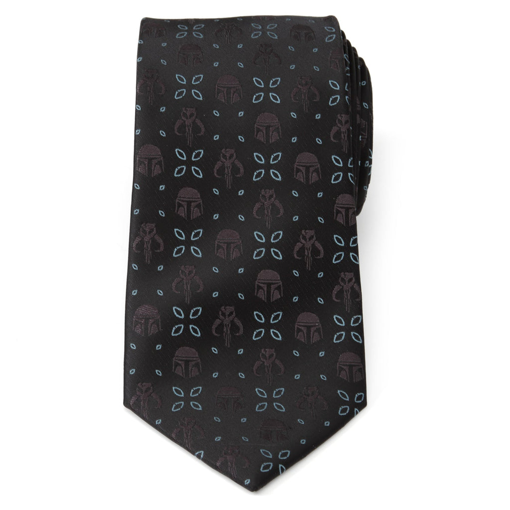 Star Wars Mandalorian Motif Black Tie with Blue Accents - Image 4