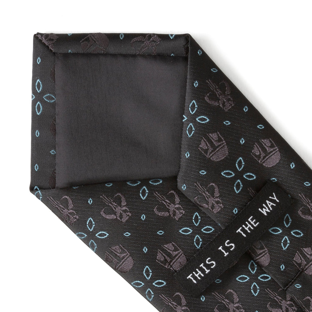Star Wars Mandalorian Motif Black Tie with Blue Accents - Image 7