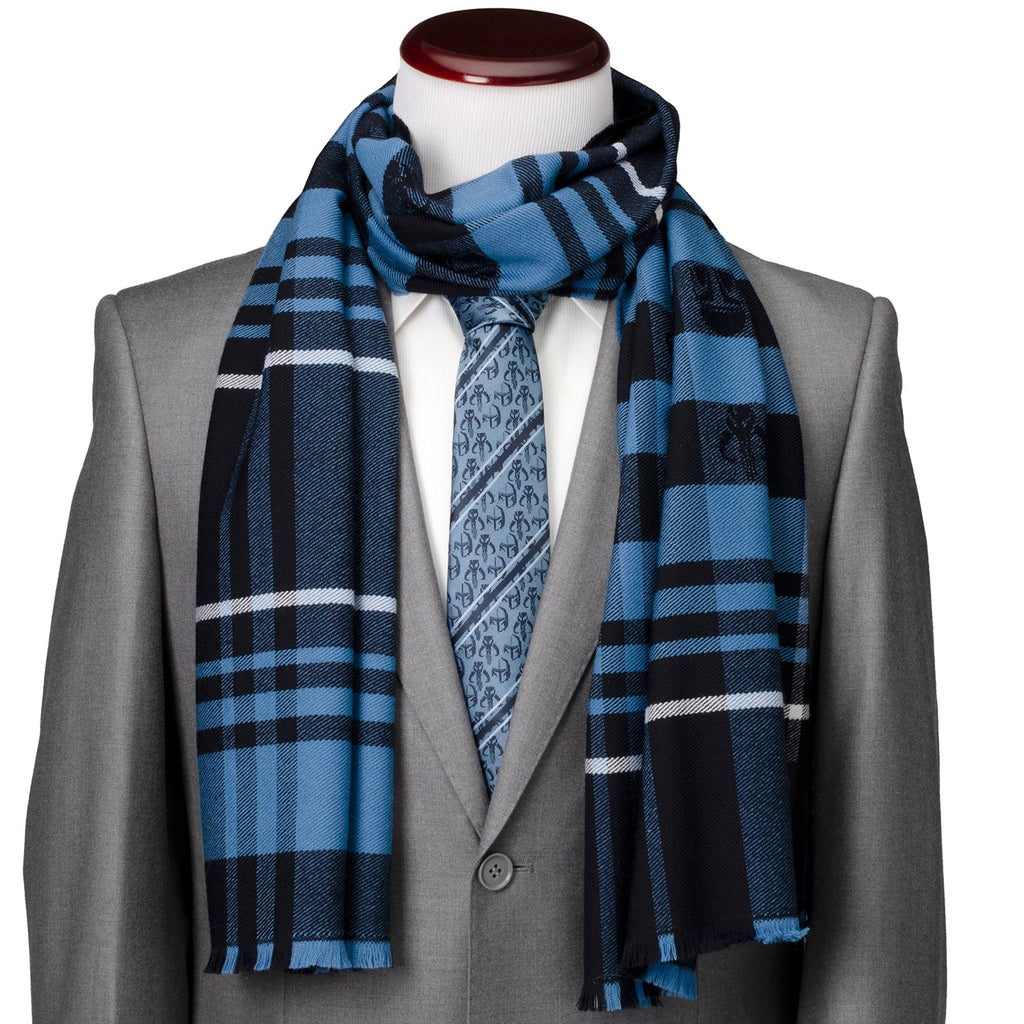 Star Wars Mandalorian Tartan Scarf in Blue and Black Merino Wool - Image 2