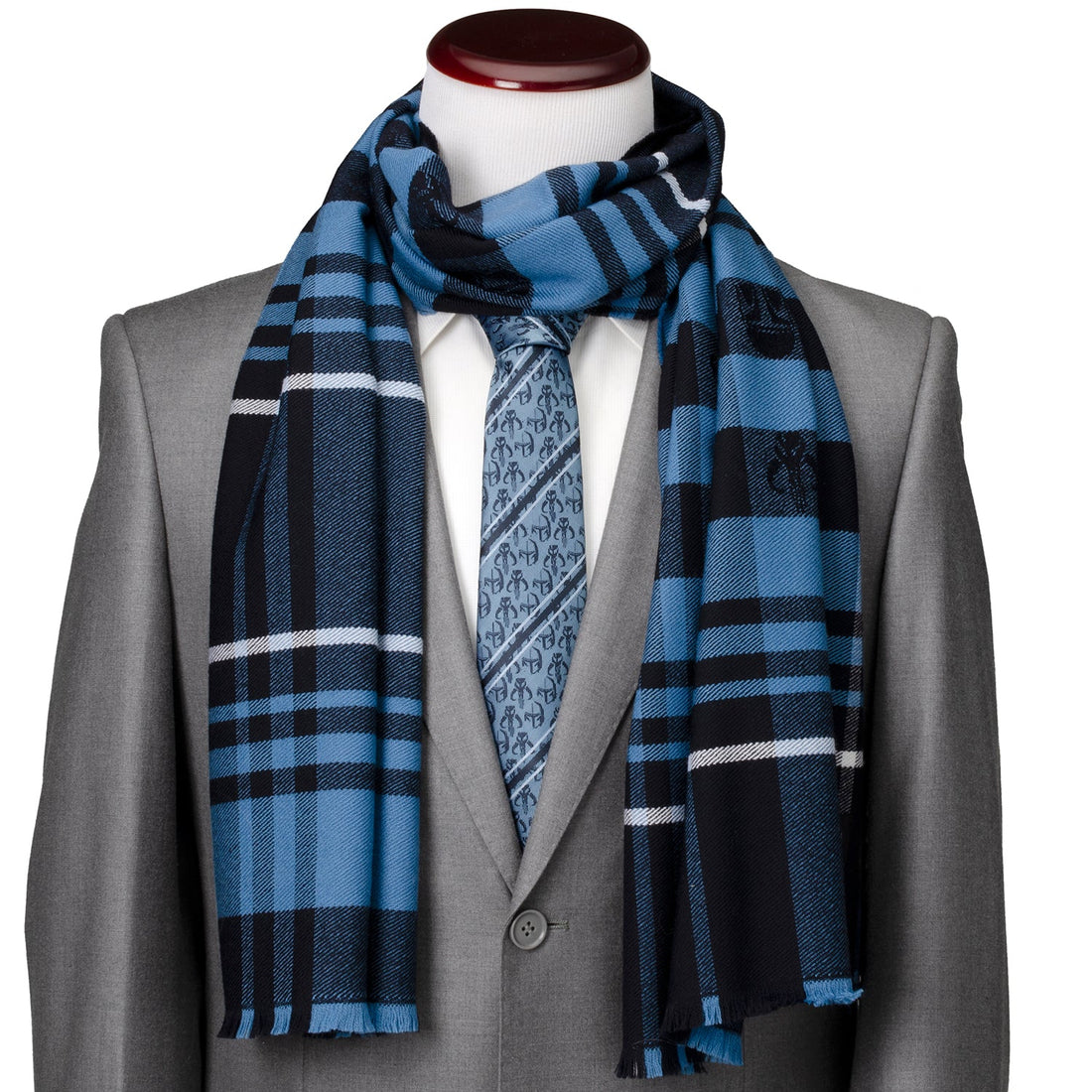 Star Wars Mandalorian Tartan Scarf in Blue and Black Merino Wool - Image 2