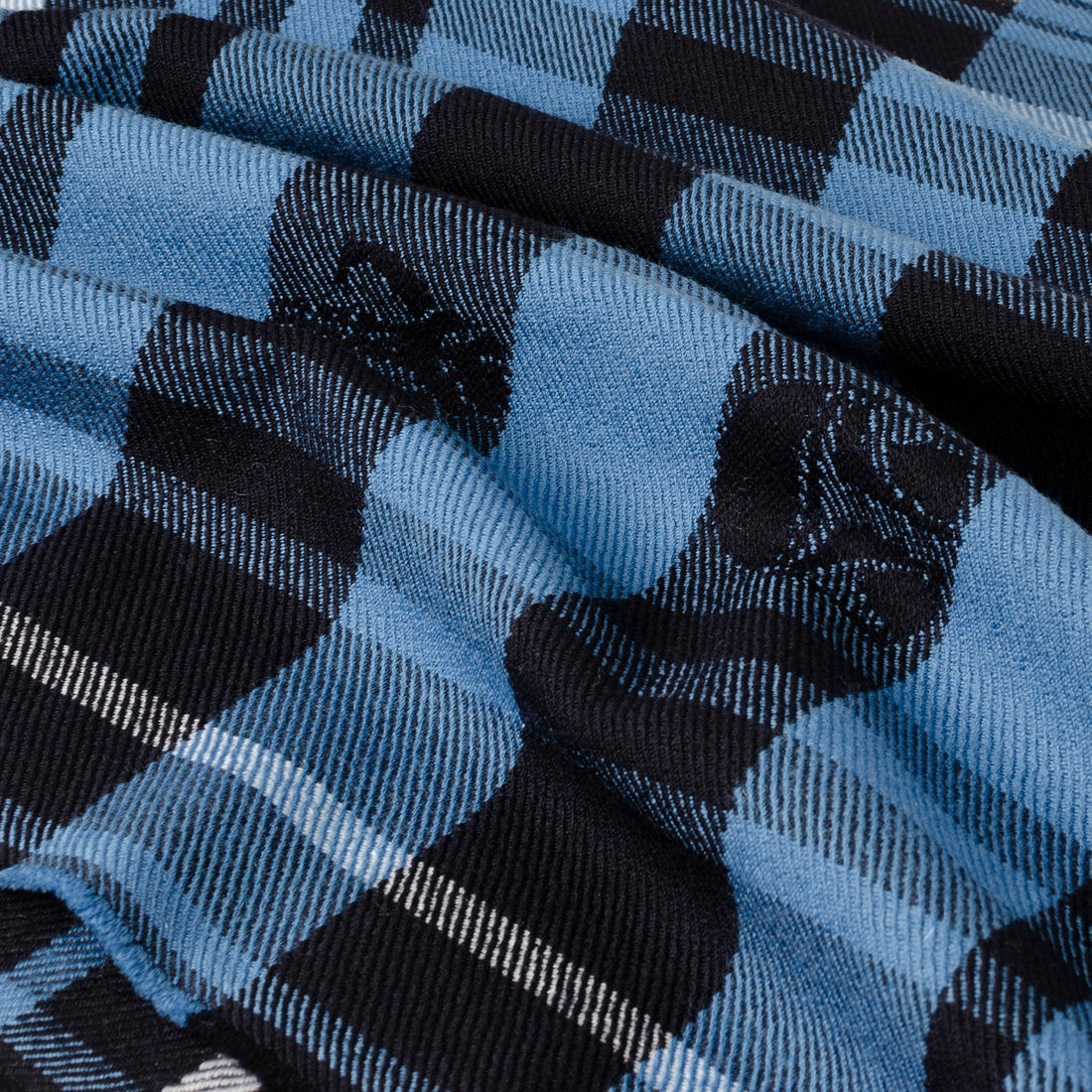 Star Wars Mandalorian Tartan Scarf in Blue and Black Merino Wool - Image 4