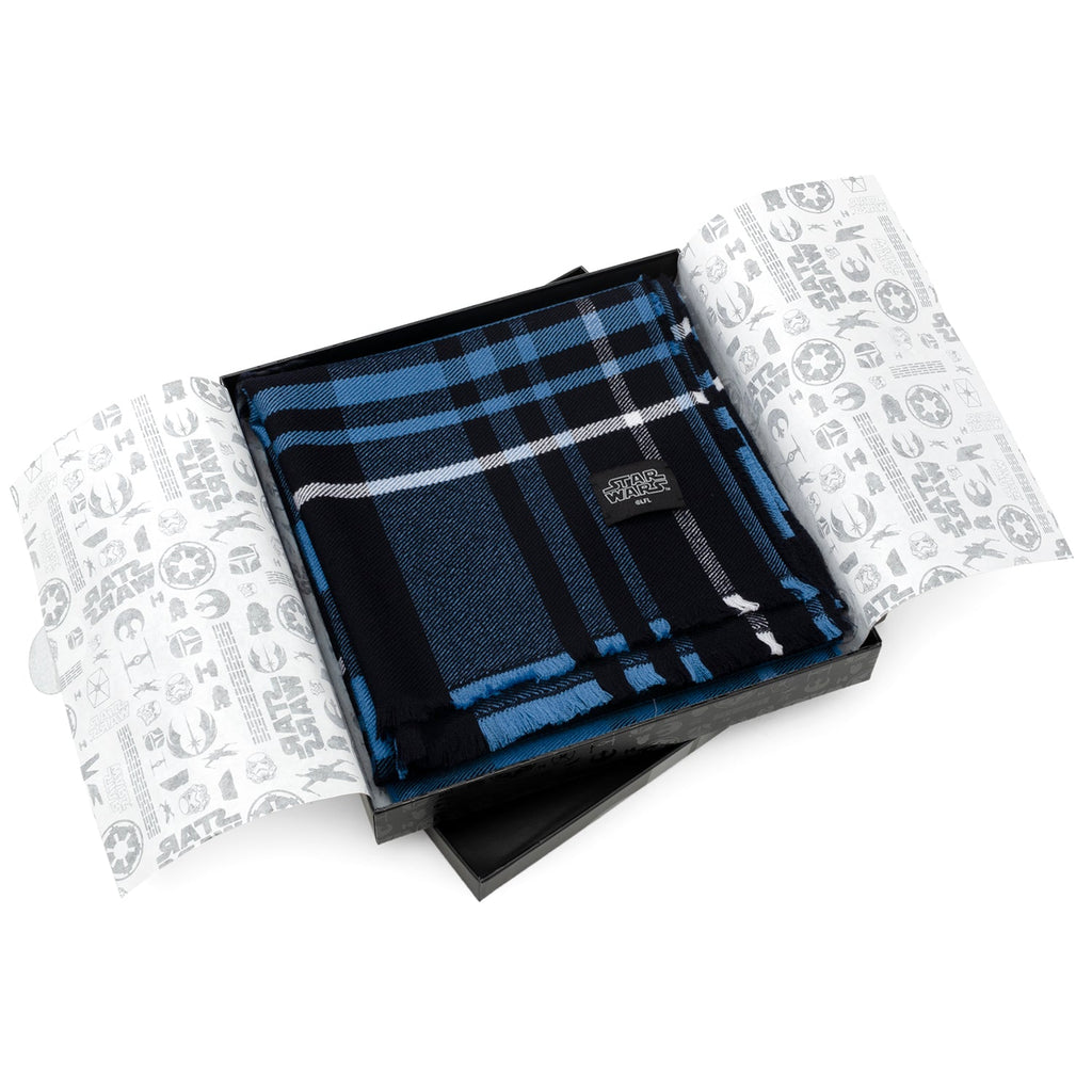 Star Wars Mandalorian Tartan Scarf in Blue and Black Merino Wool - Image 6