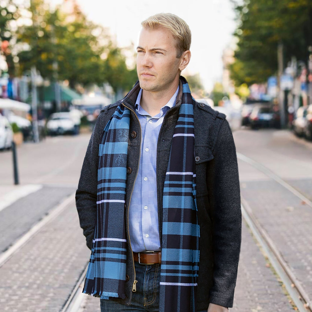 Star Wars Mandalorian Tartan Scarf in Blue and Black Merino Wool - Image 7