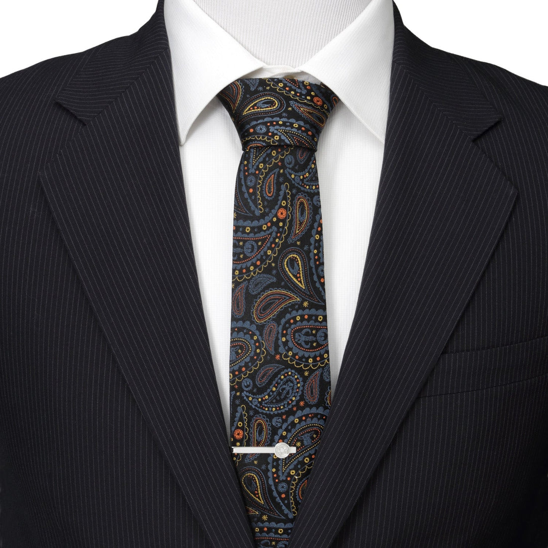 Star Wars Mandalorian Paisley Silk Tie in Black Navy Yellow - Image 2