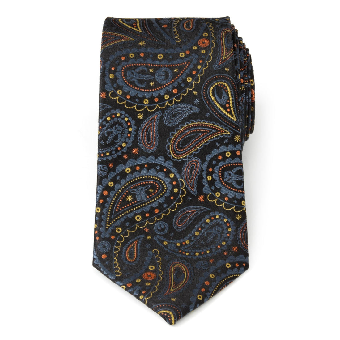Star Wars Mandalorian Paisley Silk Tie in Black Navy Yellow - Image 3
