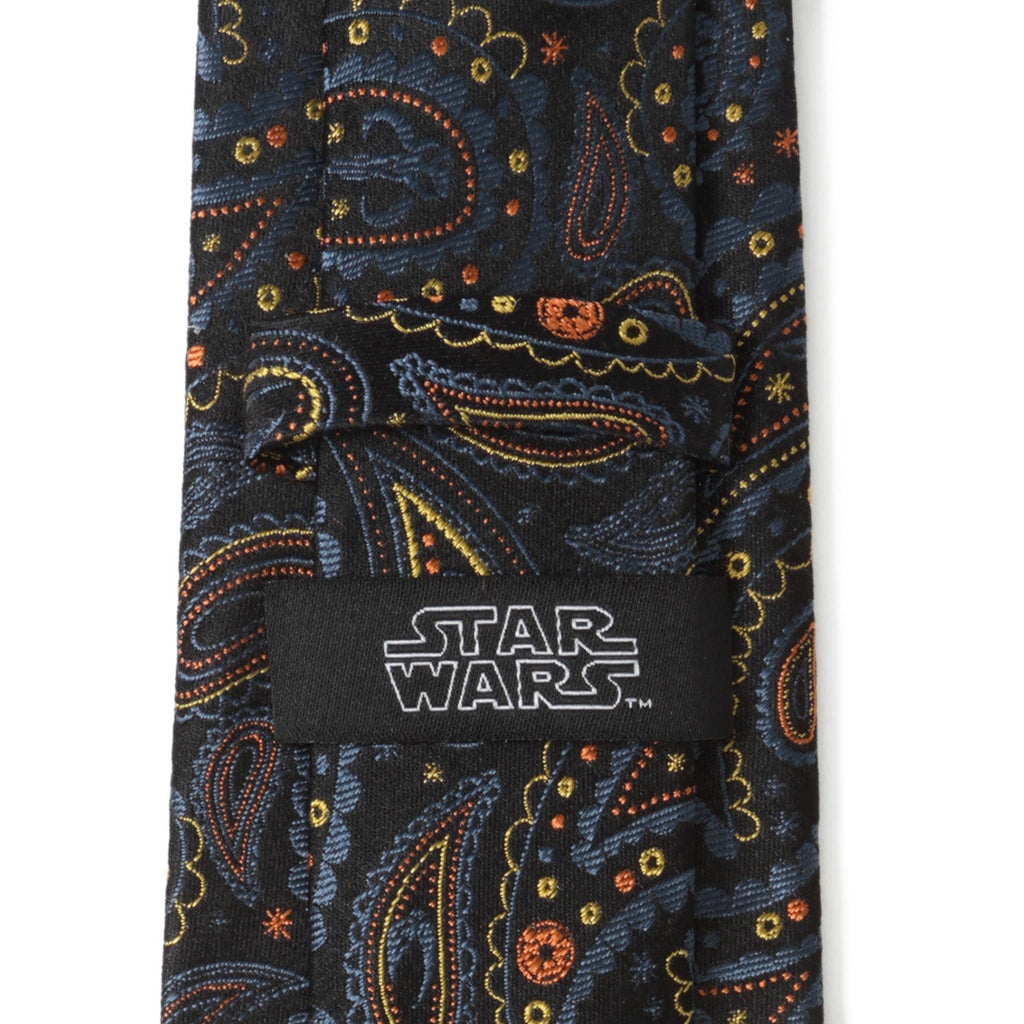 Star Wars Mandalorian Paisley Silk Tie in Black Navy Yellow - Image 4