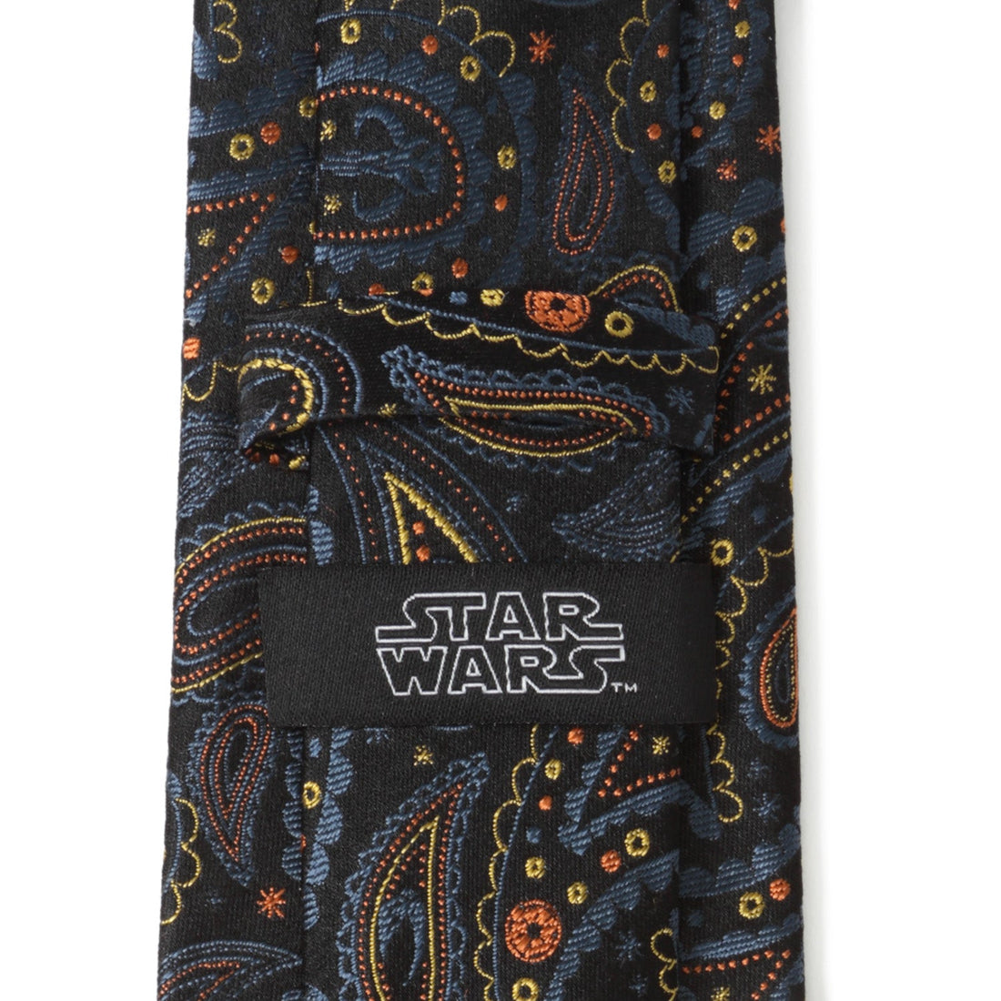 Star Wars Mandalorian Paisley Silk Tie in Black Navy Yellow - Image 4