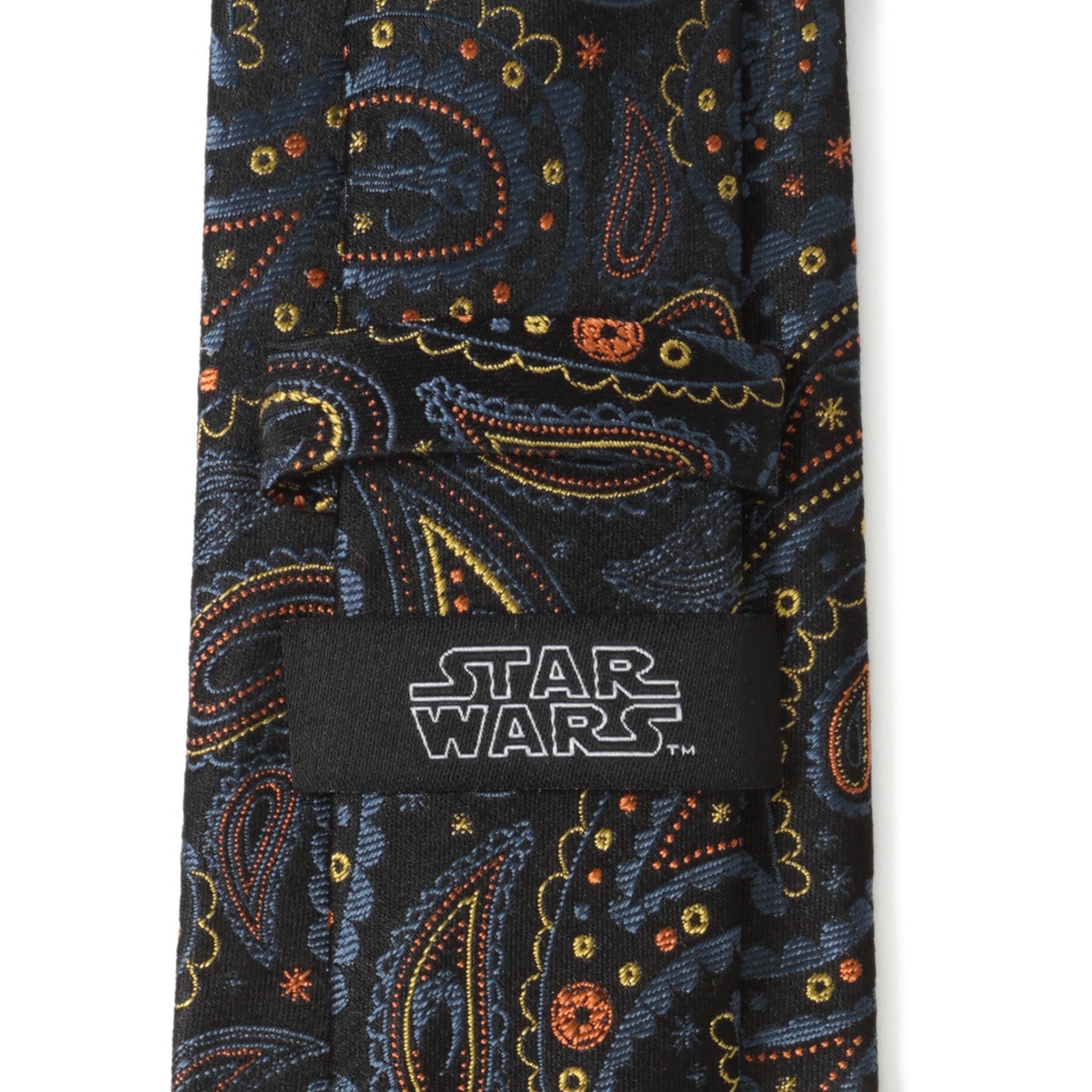 Star Wars Mandalorian Paisley Silk Tie in Black Navy Yellow - Image 4