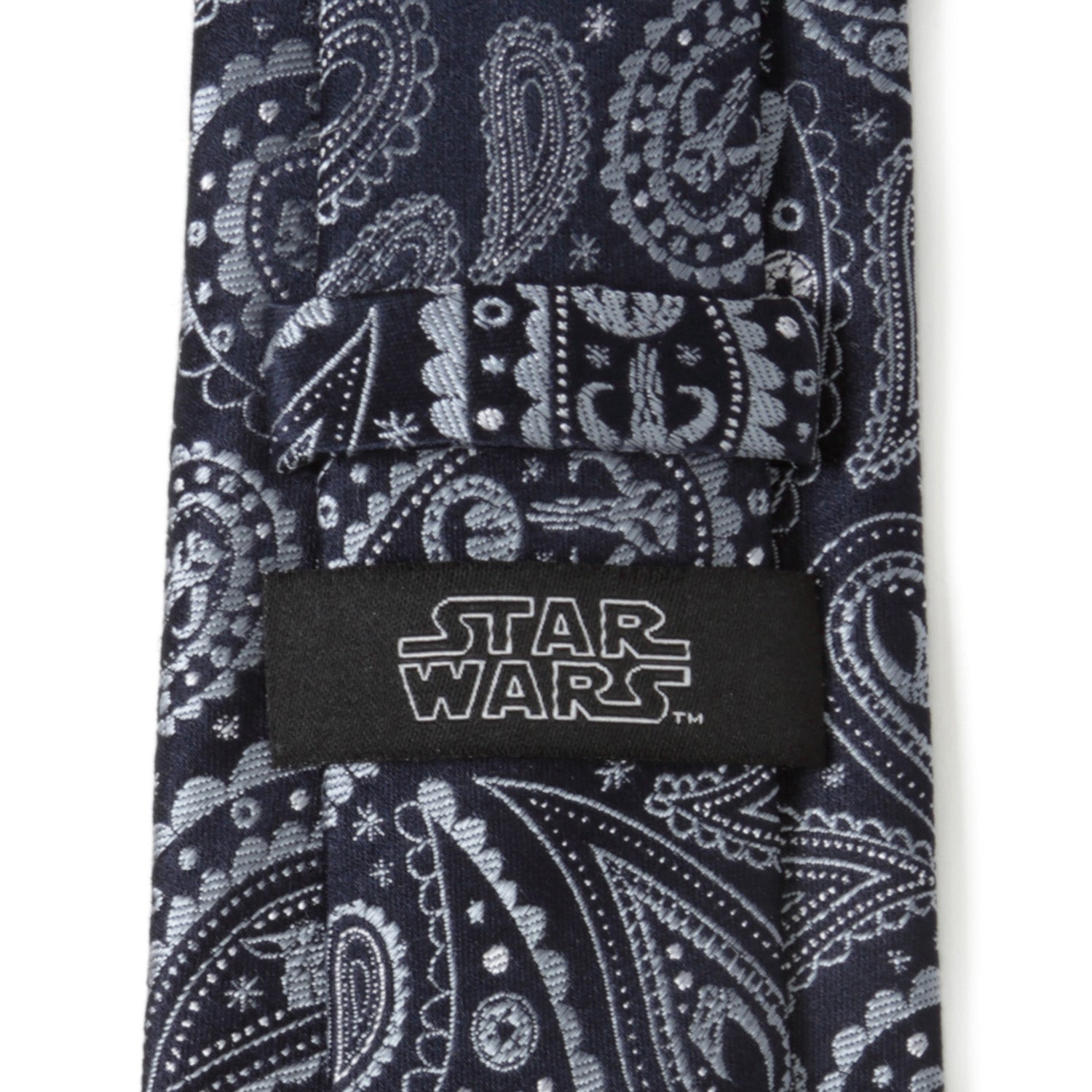 Star Wars Mandalorian Paisley Silk Tie in Midnight and Sky Blue - Image 4