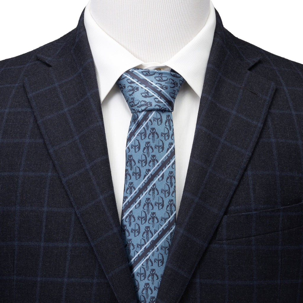 Star Wars Mandalorian and Mythosaur Striped Tie in Blue and Navy - Image 2