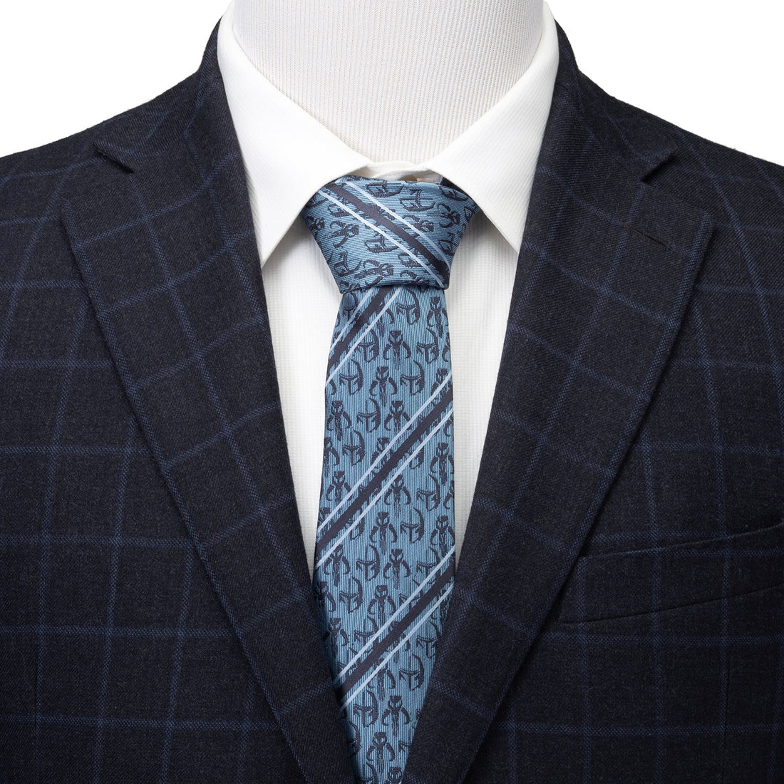 Star Wars Mandalorian and Mythosaur Striped Tie in Blue and Navy - Image 2