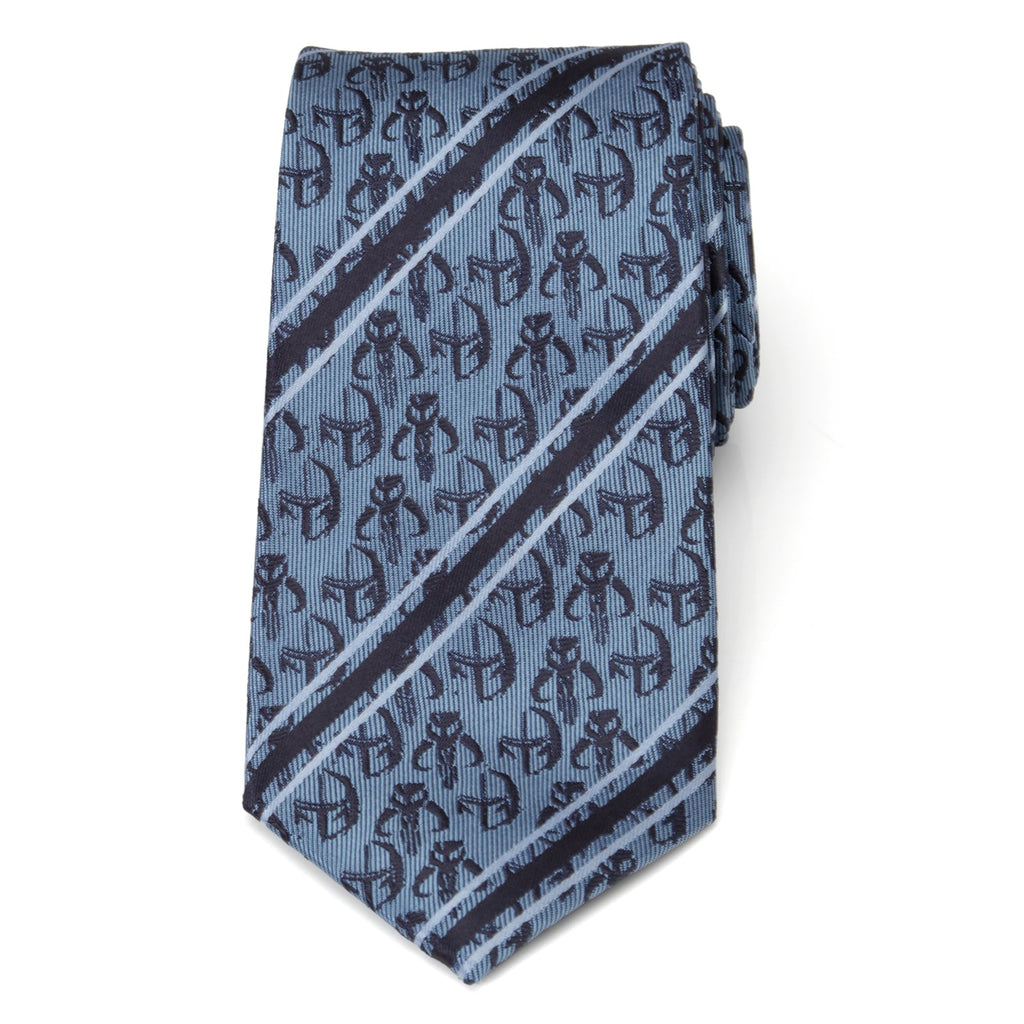 Star Wars Mandalorian and Mythosaur Striped Tie in Blue and Navy - Image 3