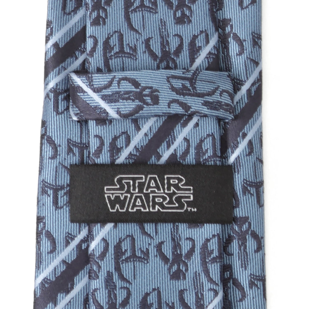 Star Wars Mandalorian and Mythosaur Striped Tie in Blue and Navy - Image 4