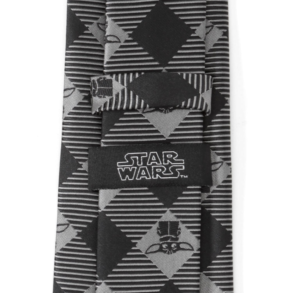 Star Wars Grogu Black and Silver Gray Plaid Pattern Tie - Image 4