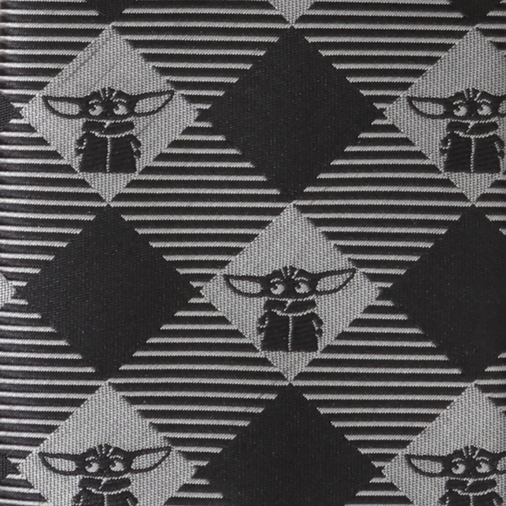 Star Wars Grogu Black and Silver Gray Plaid Pattern Tie - Image 5
