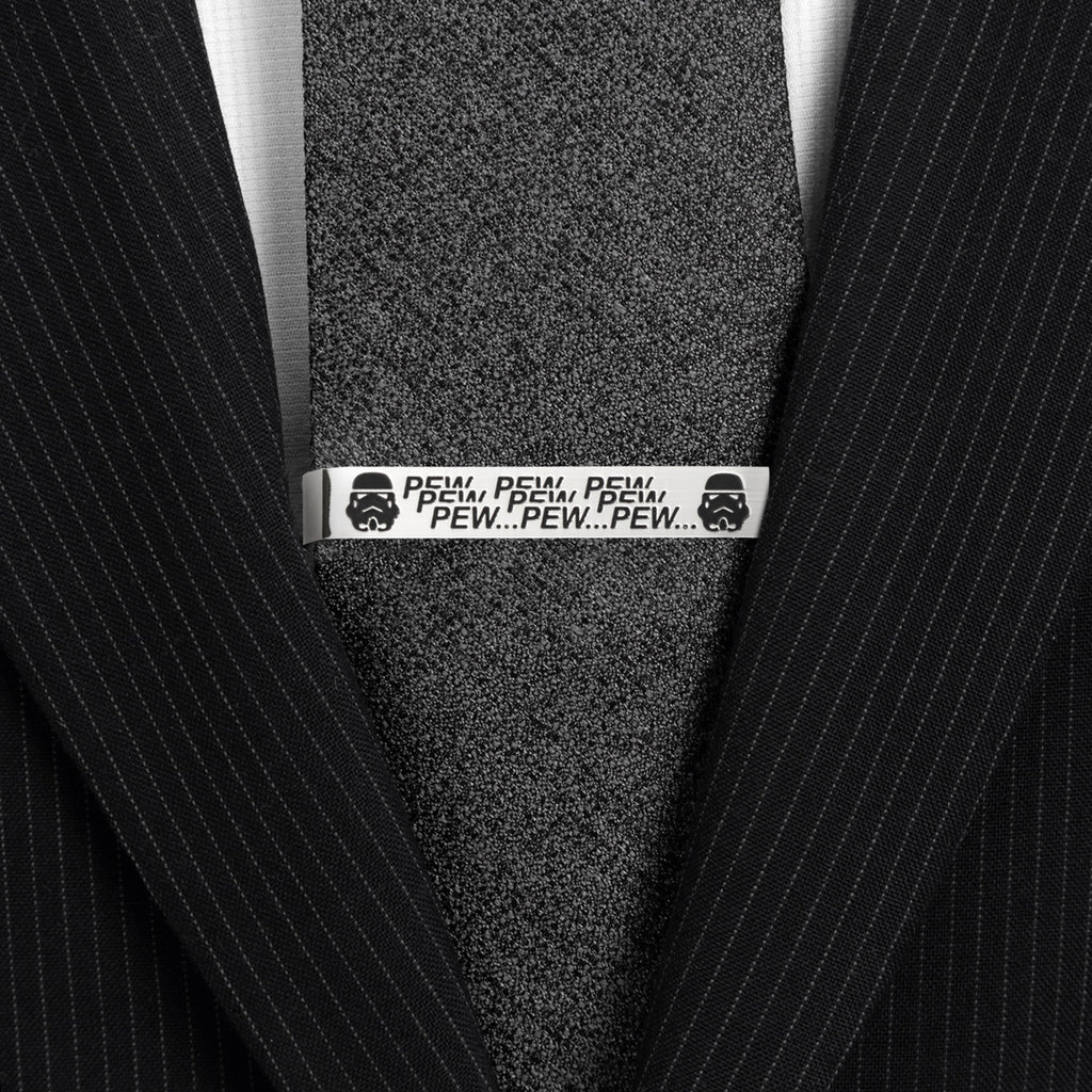 Star Wars Stormtrooper Pew Pew Pew Silver Black Tie Bar - Image 2