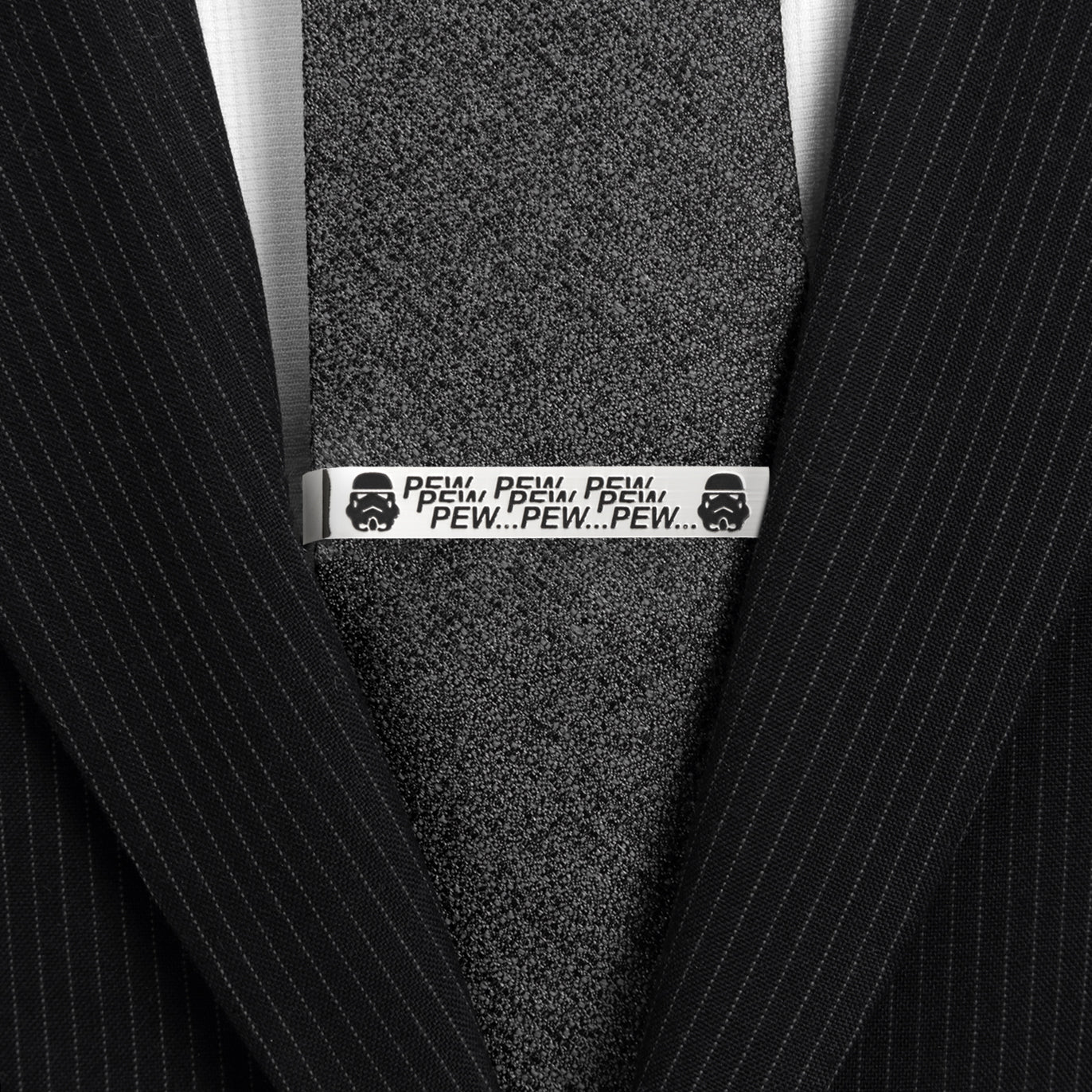 Star Wars Stormtrooper Pew Pew Pew Silver Black Tie Bar - Image 2