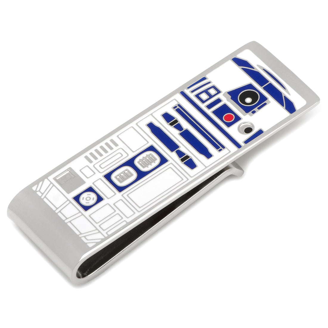 Star Wars R2-D2 themed metal money clip with blue and white enamel detailing