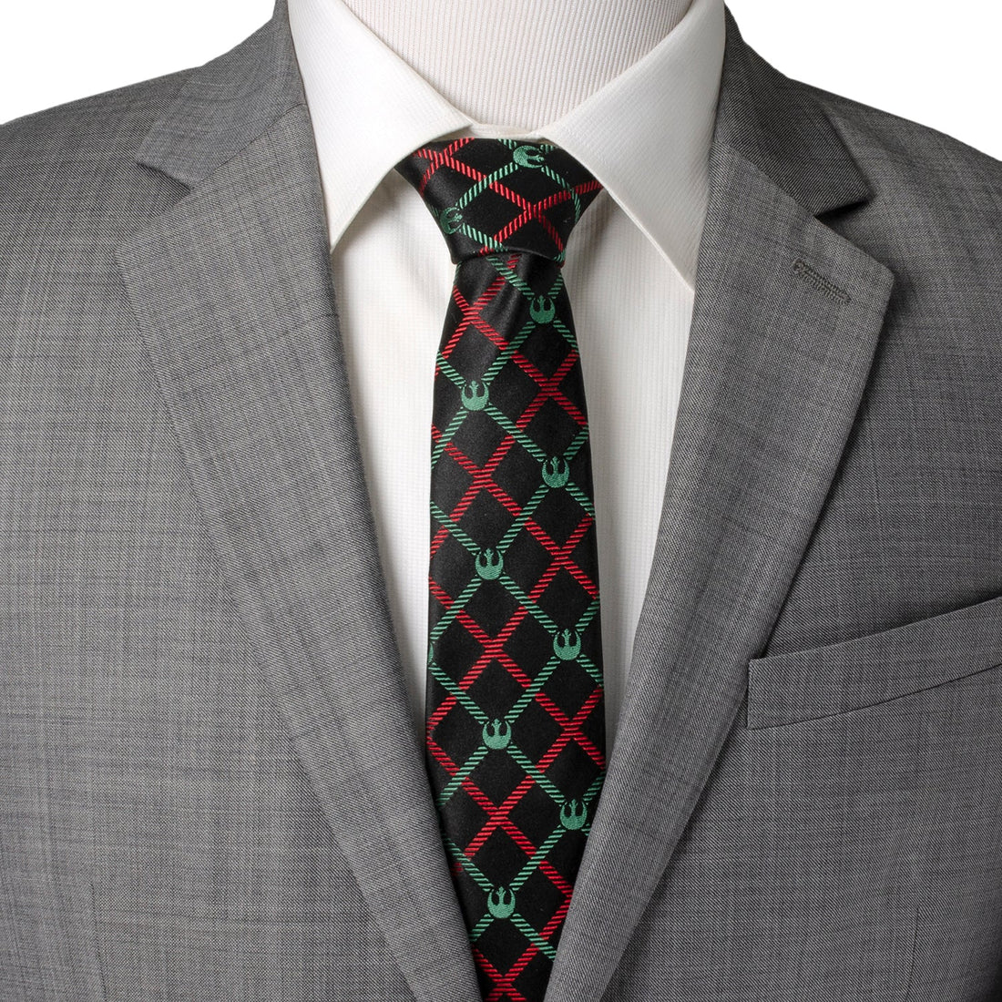 Star Wars Rebel Alliance Plaid Tie in Red Green and Black Silk - Image 2