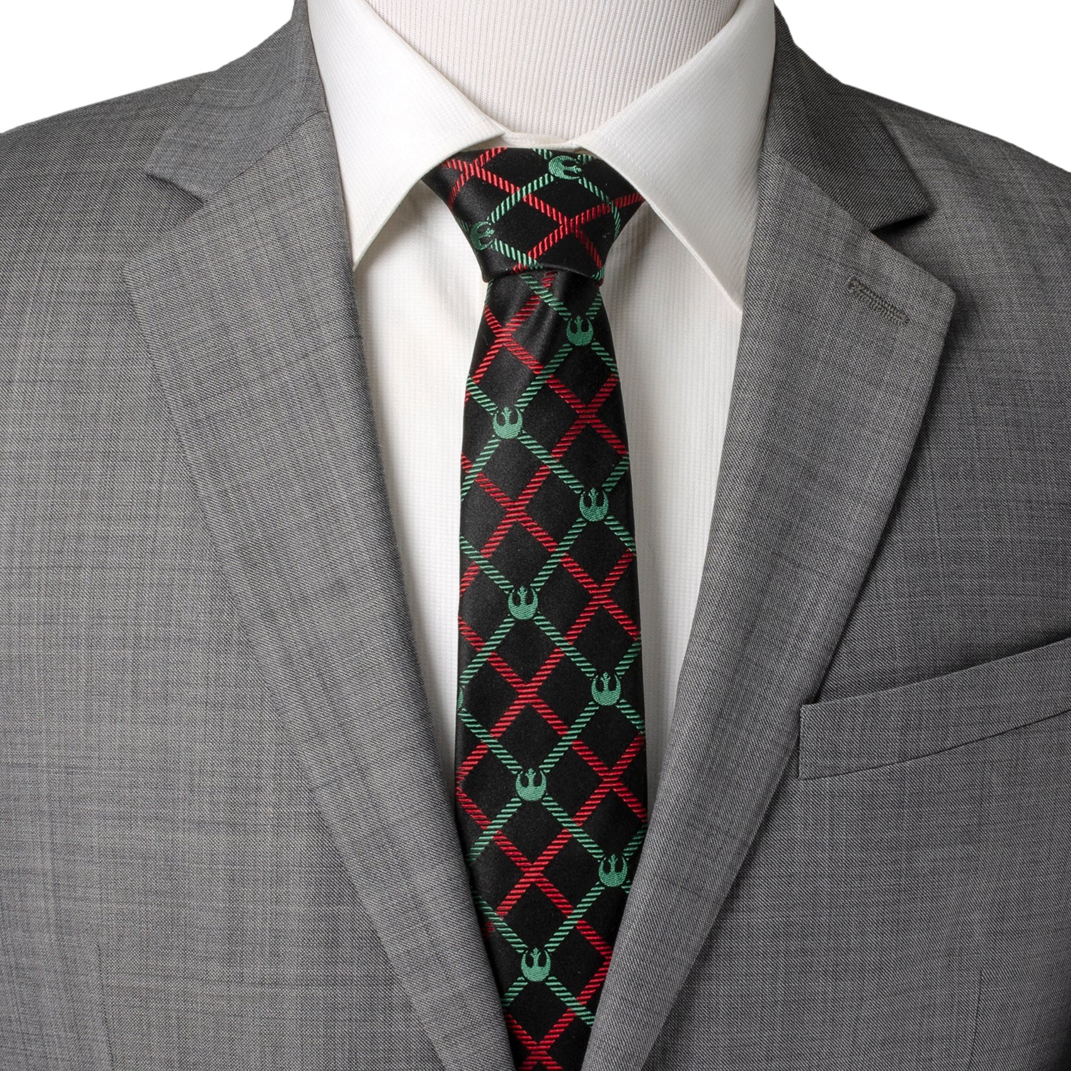 Star Wars Rebel Alliance Plaid Tie in Red Green and Black Silk - Image 2