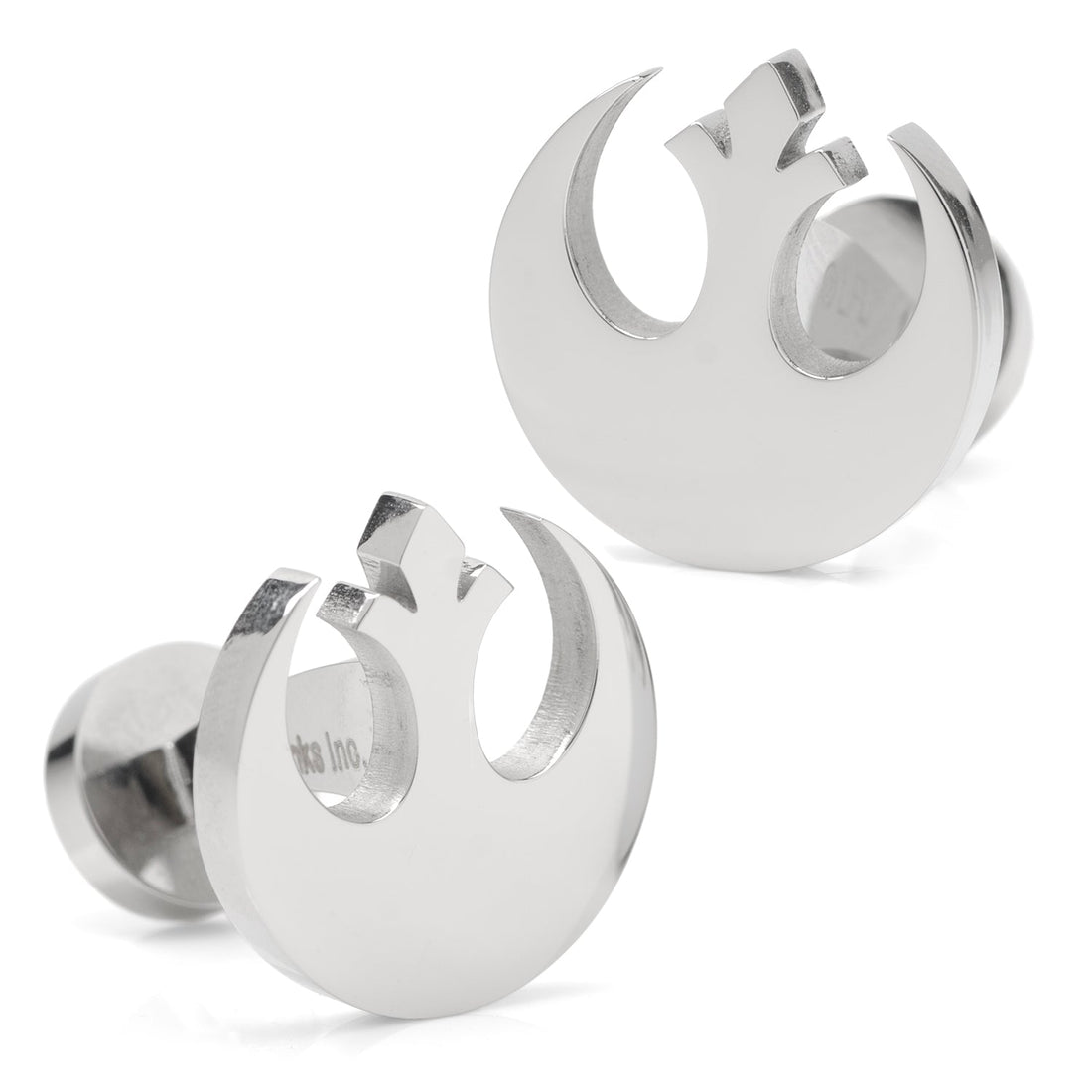 Polished stainless steel Star Wars Rebel Alliance crest cufflinks with a fixed backing and engraved details.