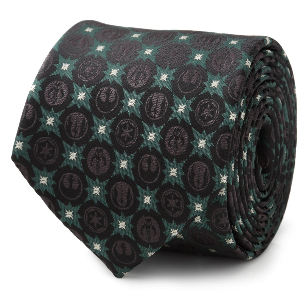 Star Wars Symbols Print Necktie in Black and Forest Green - Image 3