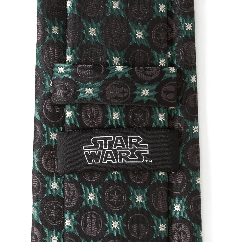 Star Wars Symbols Print Necktie in Black and Forest Green - Image 6