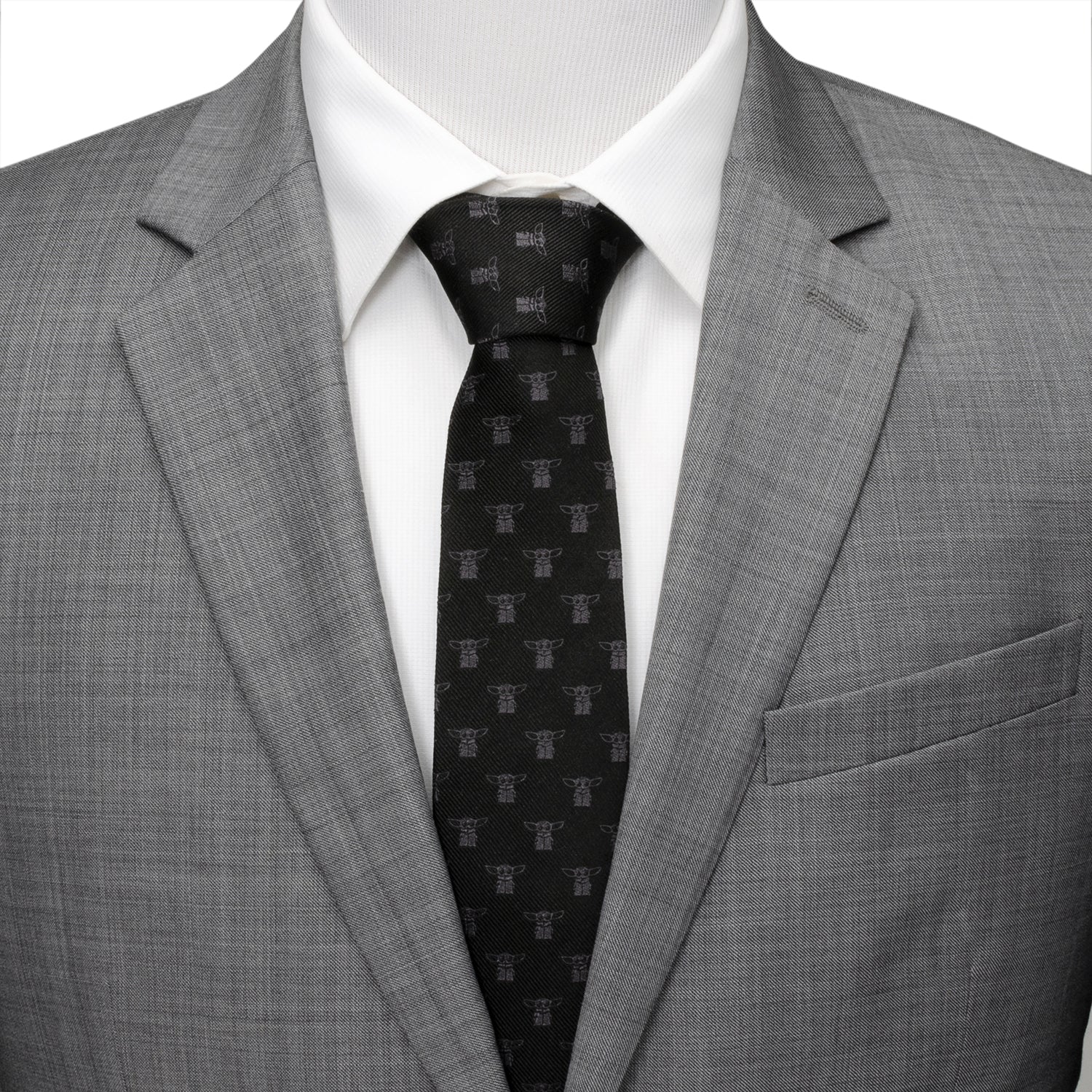 Star Wars Grogu Black Necktie with Mandalorian Character Print - Image 2