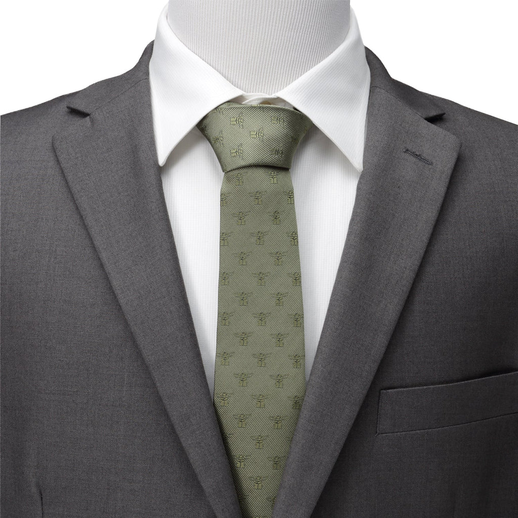 Star Wars Grogu Sage Green Silk Tie for Men