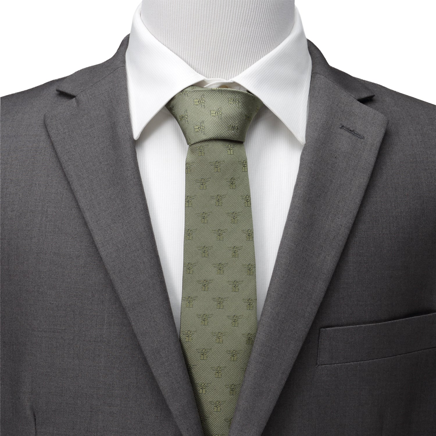 Star Wars Grogu Sage Green Silk Tie for Men