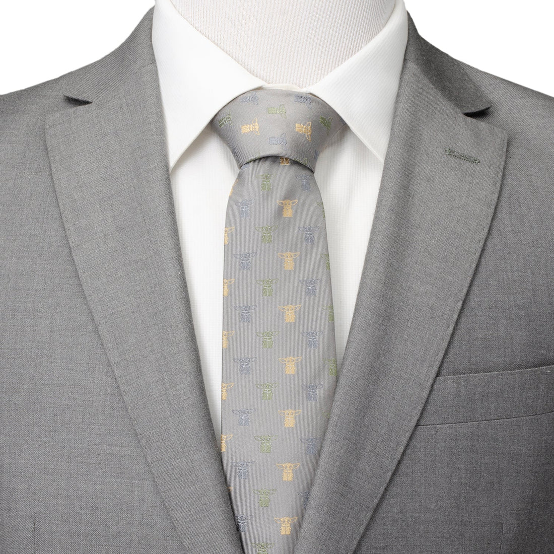 Star Wars The Child Grogu Cloud Grey Dotted Silk Necktie - Image 2
