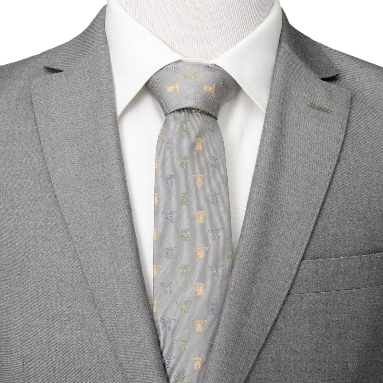 Star Wars The Child Grogu Cloud Grey Dotted Silk Necktie - Image 2