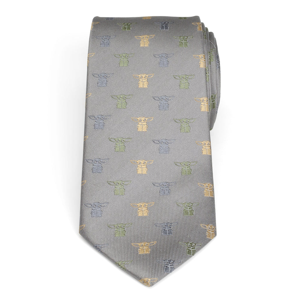 Star Wars The Child Grogu Cloud Grey Dotted Silk Necktie - Image 3