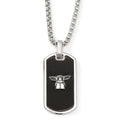 Star Wars Grogu dog tag pendant on a silver-tone box chain with a black rectangular base