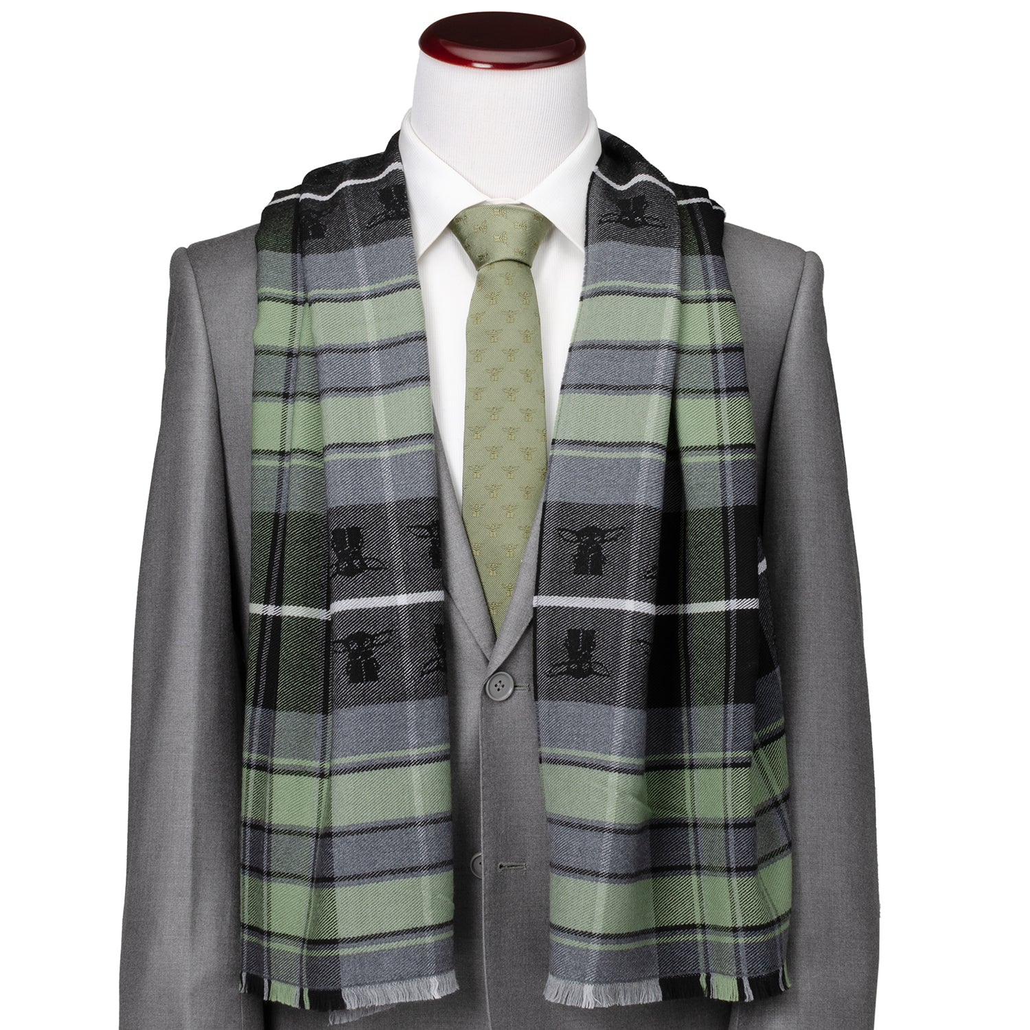 Star Wars Grogu Green and Black Plaid Merino Wool Scarf - Image 2